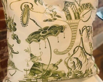 Green and White Chinoiserie Toile Pillow Cover 22x22