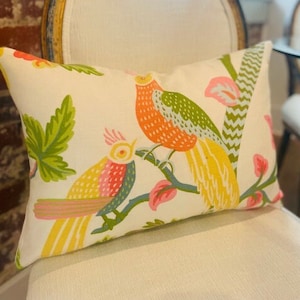 Thibaut Janta Bazaar Linen Pillow Cover: Botanical Bird Print