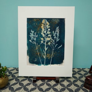 Original Cyanotype and Ink - Spring Mix - Signed and Matted with backing board (No Frame)