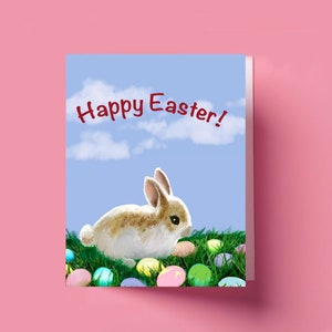 Happy Easter  Bunny, Printable Easter Wall Hanging, Printable Easter Cards, Extra Cute, Bunny with Eggs, Happy Easter Greeting Cards