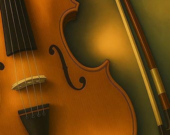 Elegant Violin Art Print – Golden Tone Musical Instrument Wall Art