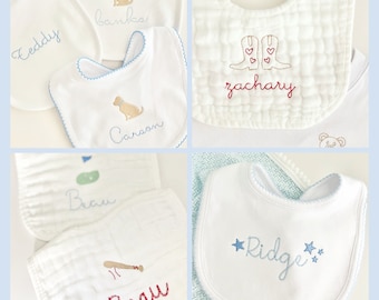 Boys Baby Bib, Baby Boy Cotton Bib, Newborn Gift
