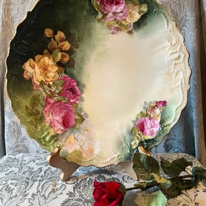 Vintage &quot;Limoges&quot; Hand-Painted Porcelain Platter with Roses, Signed