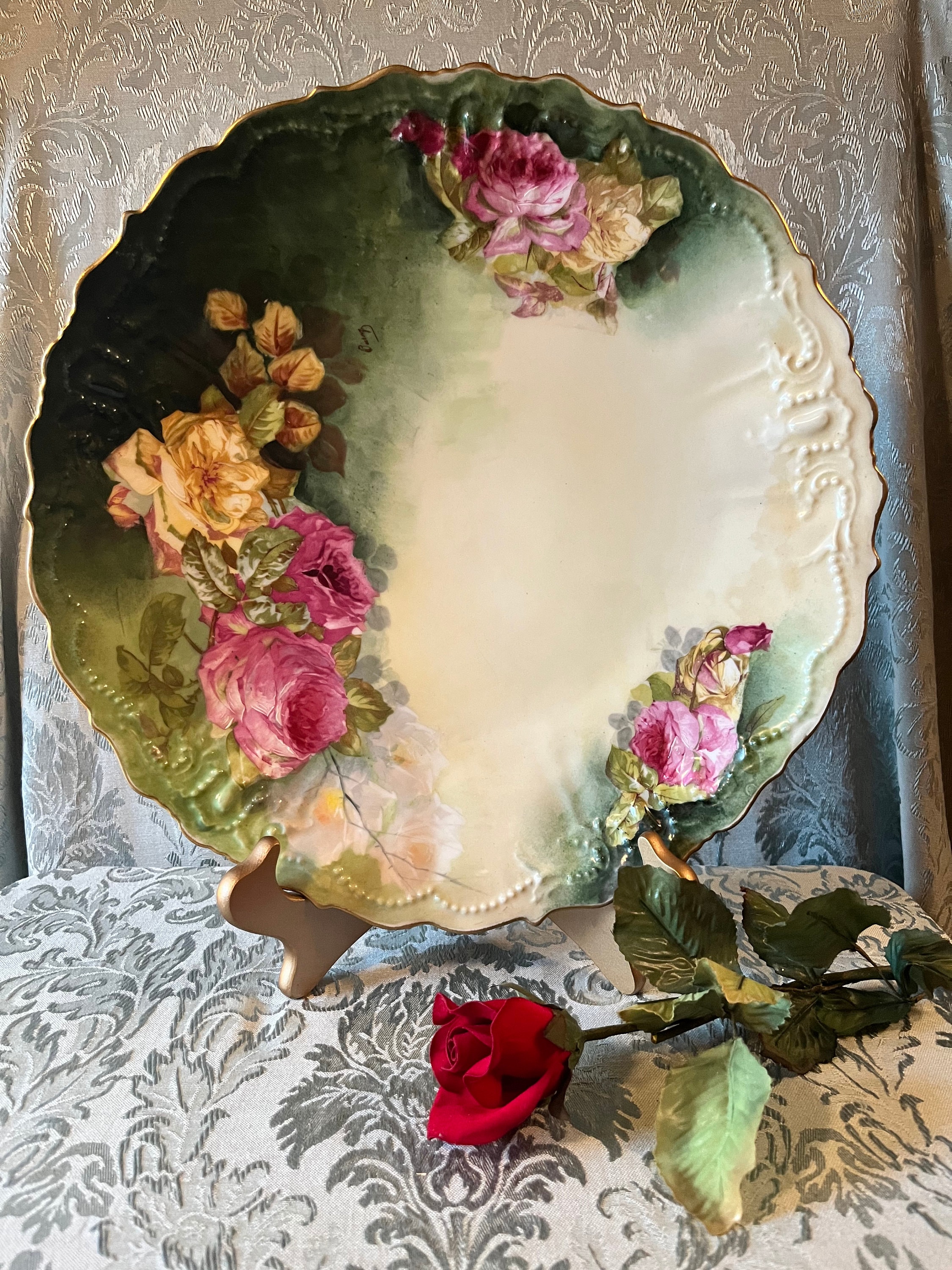 Vintage limoges Handpainted Porcelain Platter With Roses, Signed Etsy