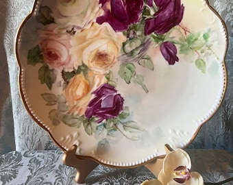 Vintage "Limoges" Hand-Painted Porcelain Platter with Roses