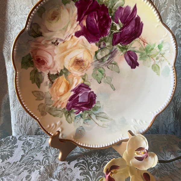Vintage "Limoges" Hand-Painted Porcelain Platter with Roses