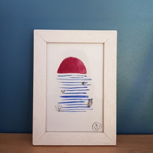 Unieke aquareltekening in A6-oceaan-geïnspireerd formaat