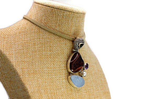 Pendant: Sterling Silver & Multi-stone, Vintage - image 4