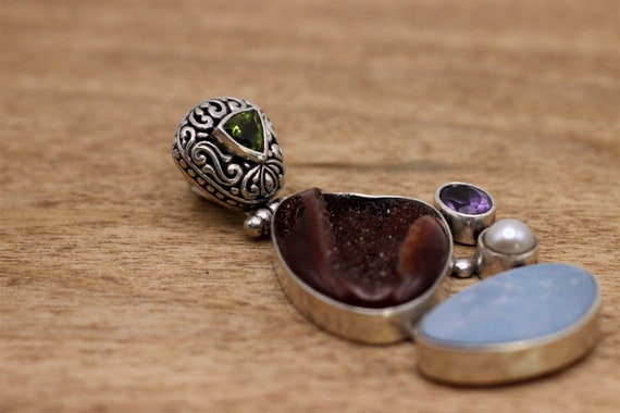 Pendant: Sterling Silver & Multi-stone, Vintage - image 7