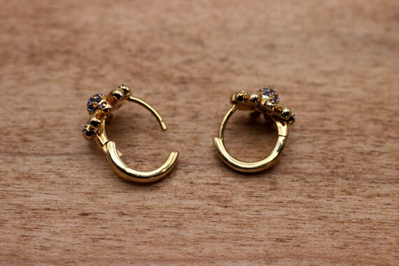 Earrings: Gold-Plated Sterling Silver & Blue CZ H… - image 5