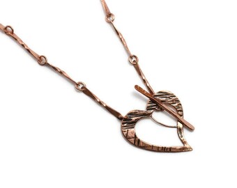 Necklace: Copper Heart Toggle, Handcrafted