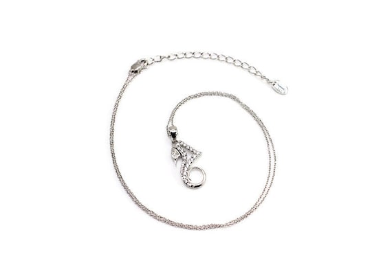 Necklace: Sterling Silver & CZ Seahorse, Vintage - image 1
