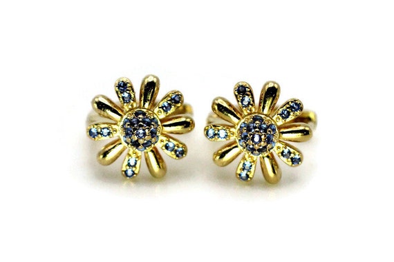 Earrings: Gold-Plated Sterling Silver & Blue CZ H… - image 1