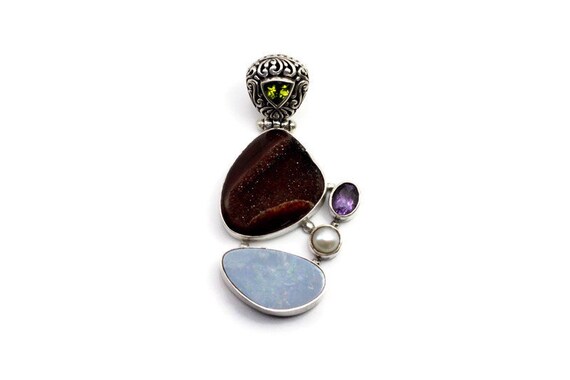 Pendant: Sterling Silver & Multi-stone, Vintage - image 1