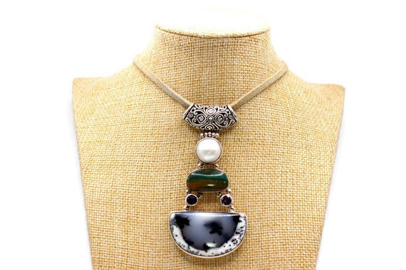 Pendant: Sterling Silver & Multi-stone, Vintage - image 3