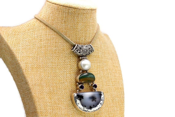 Pendant: Sterling Silver & Multi-stone, Vintage - image 4