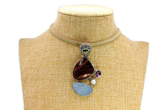 Pendant: Sterling Silver & Multi-stone, Vintage - image 3