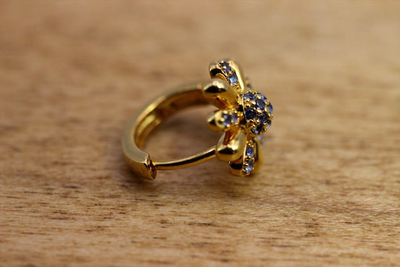 Earrings: Gold-Plated Sterling Silver & Blue CZ H… - image 8
