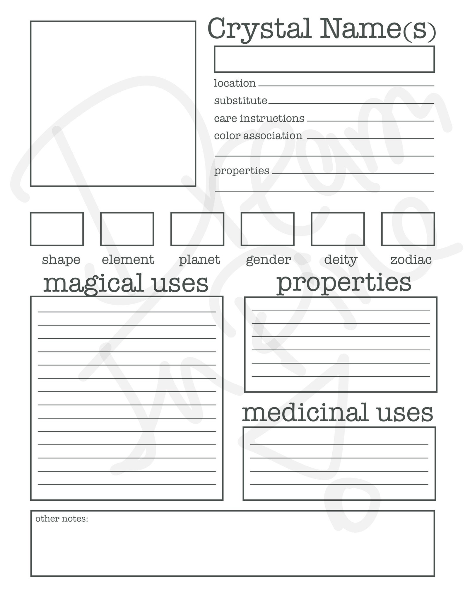 Printable Digital Crystal Guide // Blank Book of Shadows BOS | Etsy