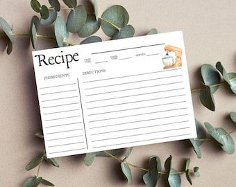 Recipe Card, set of 10, Baking, Printable, Recipe Card Digital Download, Recipe card 4x6, Recipe card 5x7, Recipe Cards