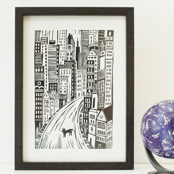 Black White Linocut Etsy