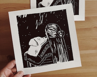 Dog Lover Linocut Print: Original Relief Print, Square Wall Art