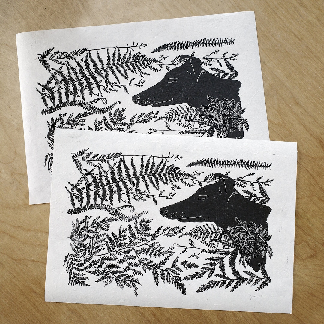 Dog Original Linocut Print Inspired by Walking in the Wild Printmaking