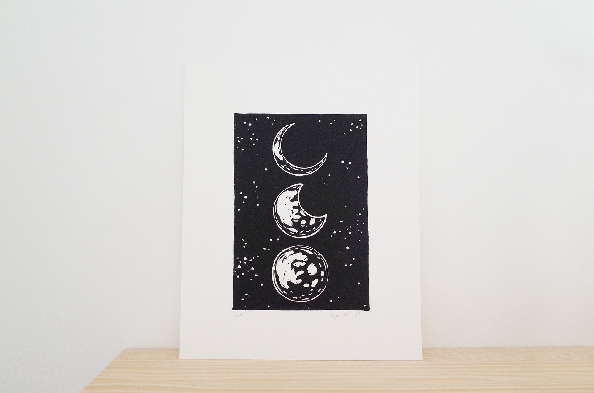 Moon Original Linocut Print linocut linoprint printmaking | Etsy