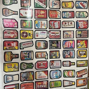 Folha sem cortes de conjunto completo de 66 adesivos Wacky Packs de pacotes Wacky raros da Série 3 de 1980