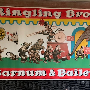 1950s Barnum and Bailey Circus poster (30 inches by 44 inches) &quot; 2 Nuts Monkeys & Elephants near mint