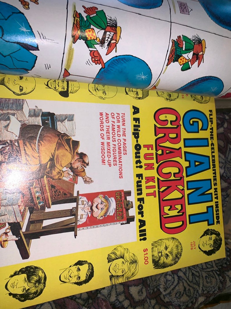 May include: A vintage "Giant Cracked Fun Kit" magazine from July 1978. The cover is yellow with the title in large, colorful letters. The magazine features illustrations and the text "A Flip-Out! Fun For All!"