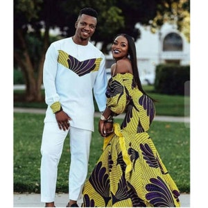 African Couples Traditional Wedding Attire Agbada With Gold Etsy Chinese couples traditionally wear a qipao, a traditional red embroidered dress made of silk. african couples traditional wedding