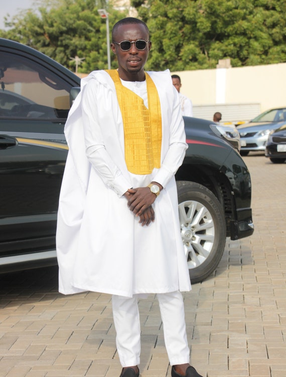 gold and white african attire