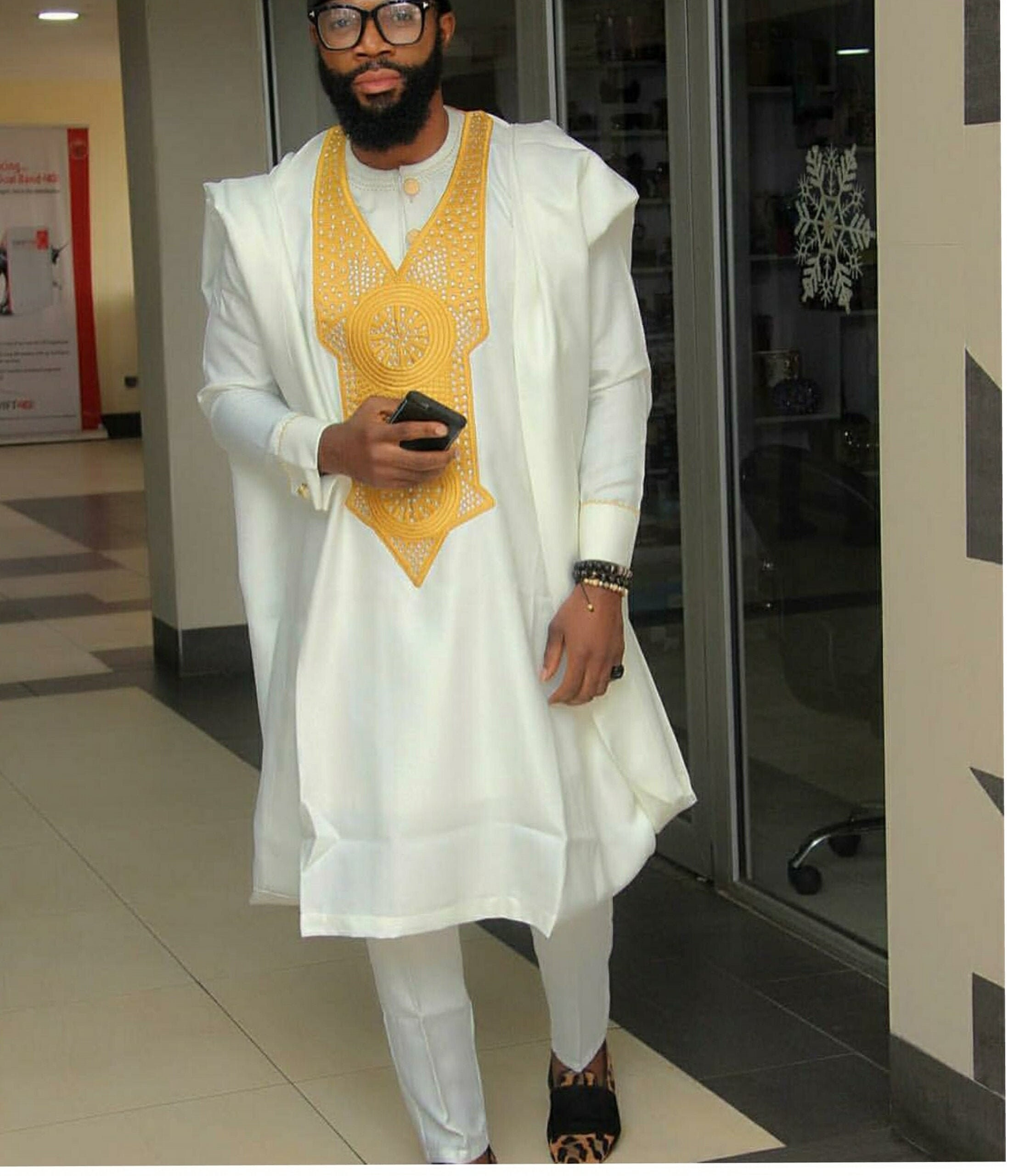 3 Pcs White Agbada for Men Traditional Outfits