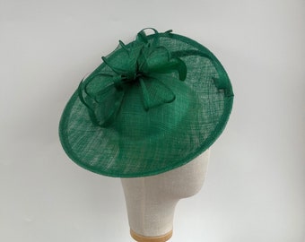 New Dark Emerald Green Peony Feather Flower Sinamay Loop and  display picture 1