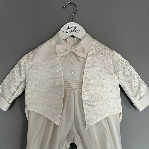 baby and toddler boys light ivory special occasion christening 2 piece set romper and  paisley jacket 9-12 months