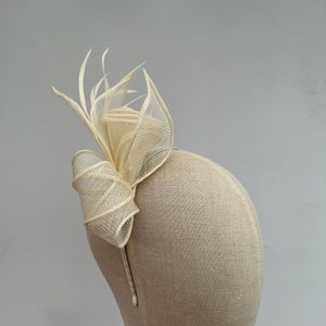 New cream sinamay Lily flower fascinator headband with feathers