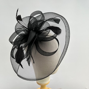 Black large mesh looped fascinator headband and clip hatinator wedding races image 1