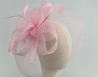 Pink large mesh looped fascinator headband and clip hatinator wedding races