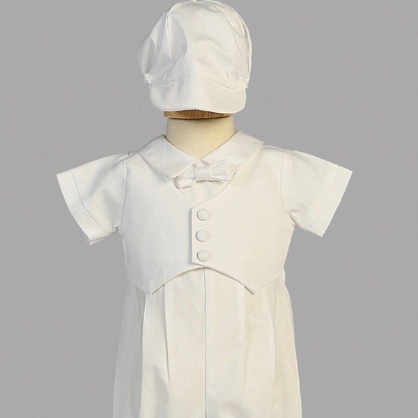 new baby and toddler boys 0-3 months vintage style white 2 piece Christening cotton wedding outfit set romper and hat UK - last One!!