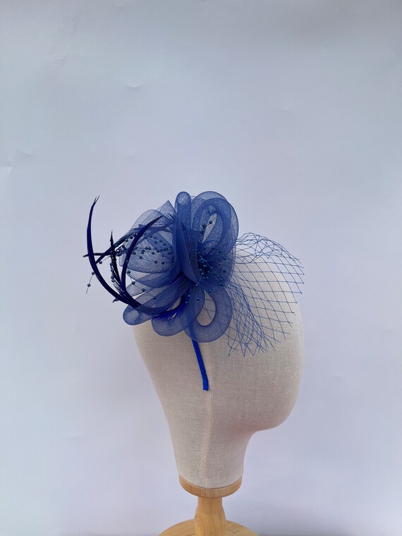New Blue Tubular Mesh Bow Fascinator Headband and Clip With  display picture 2