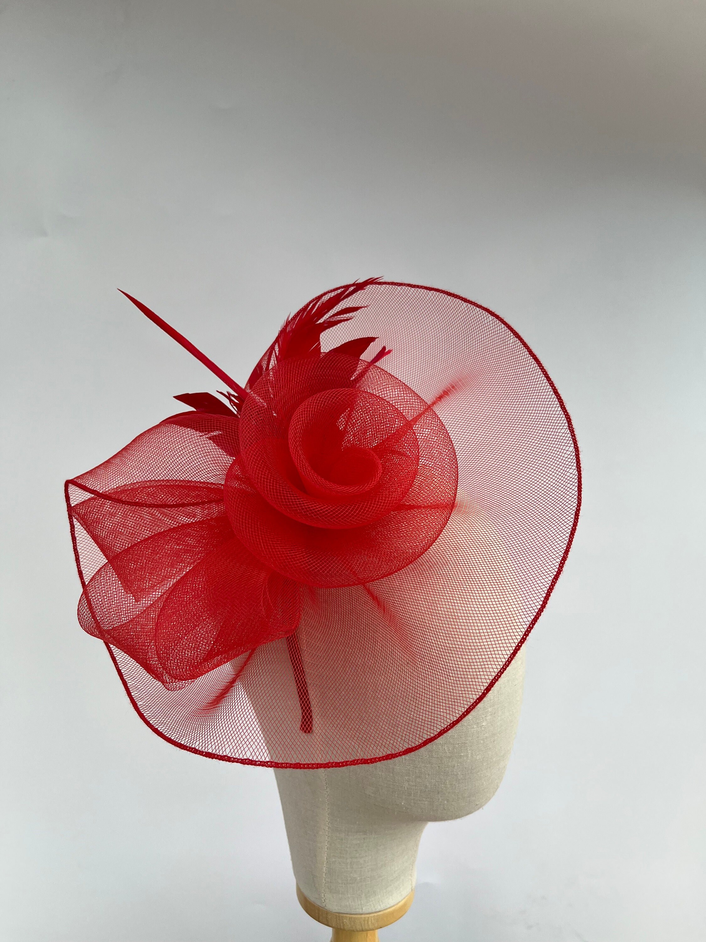 NEW STUNNING BIG RED FLOWER FASCINATOR HAT WITH HEADBAND, 12 X 6\