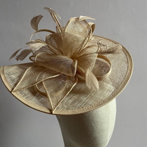 New champagne beige headband and clip fascinator made from sinamay with feathers