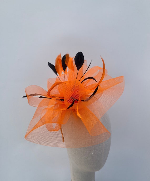 Orange Ruffle Fascinator Headband and Clip With Added Black  display picture 2