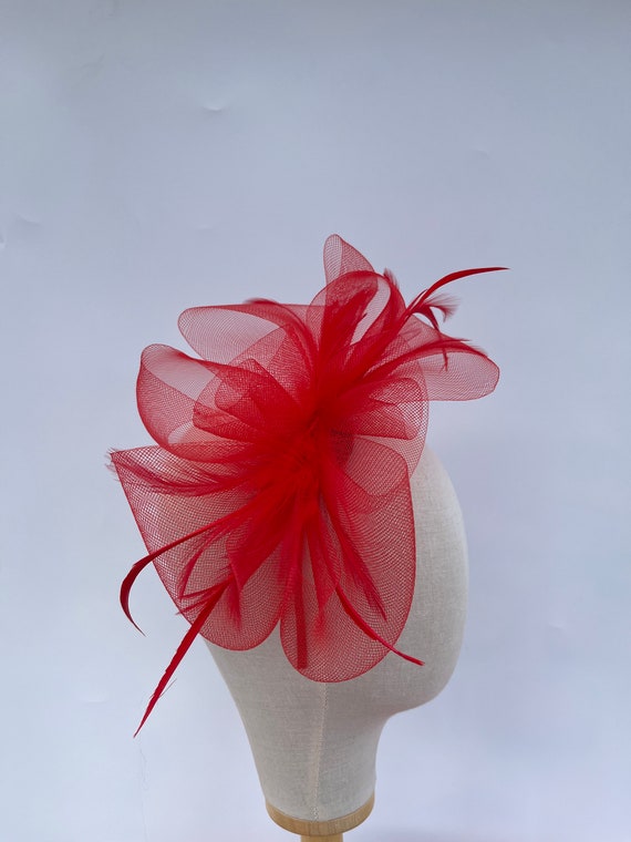 Red Flower Fascinator Headband Statement Hair Accessory NWOT Red Velvet Poinsettia Flower Fascinator Crystal Headband  main image 4