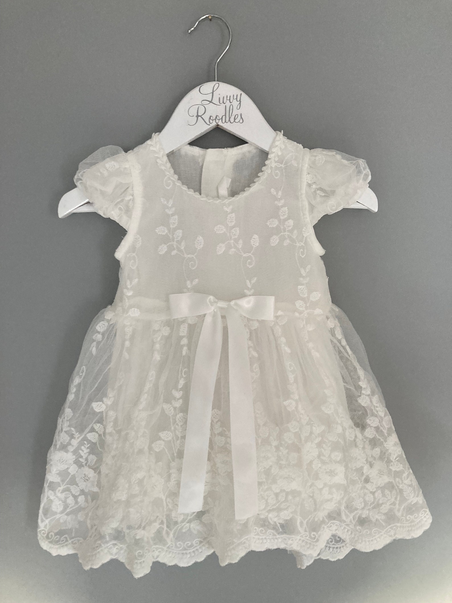 Cap Sleeve Embroidered White Bedazzled Baby Dress