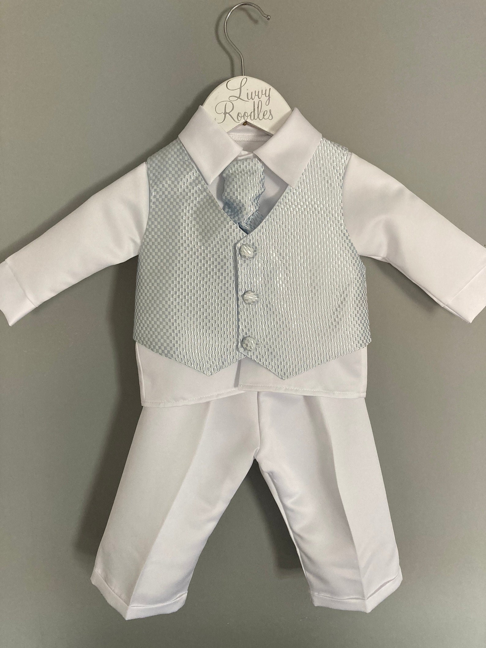 Baby and toddler boys 4 piece white and blue suit set for Etsy Nederland