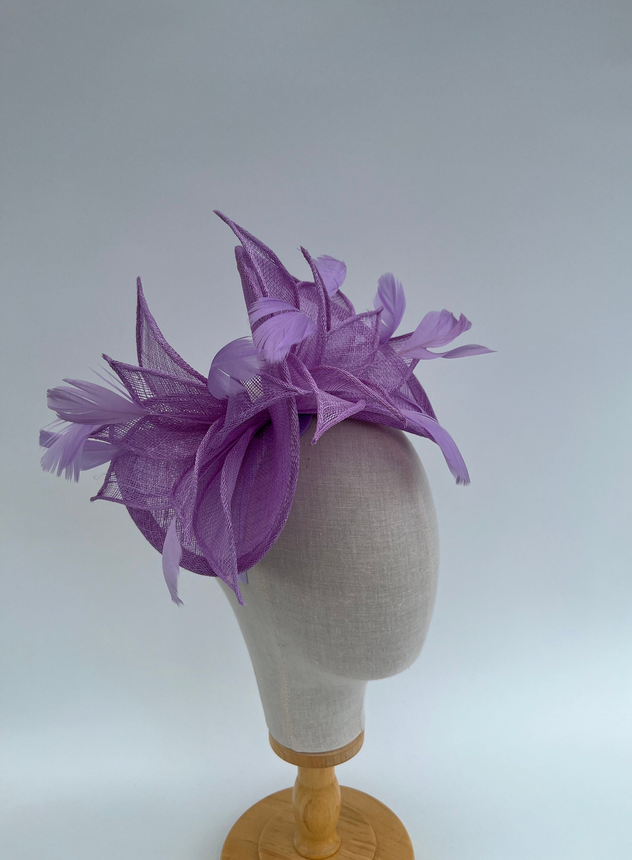 Elegant Purple Dotted Feathered 3 PC Fascinator with Clip 