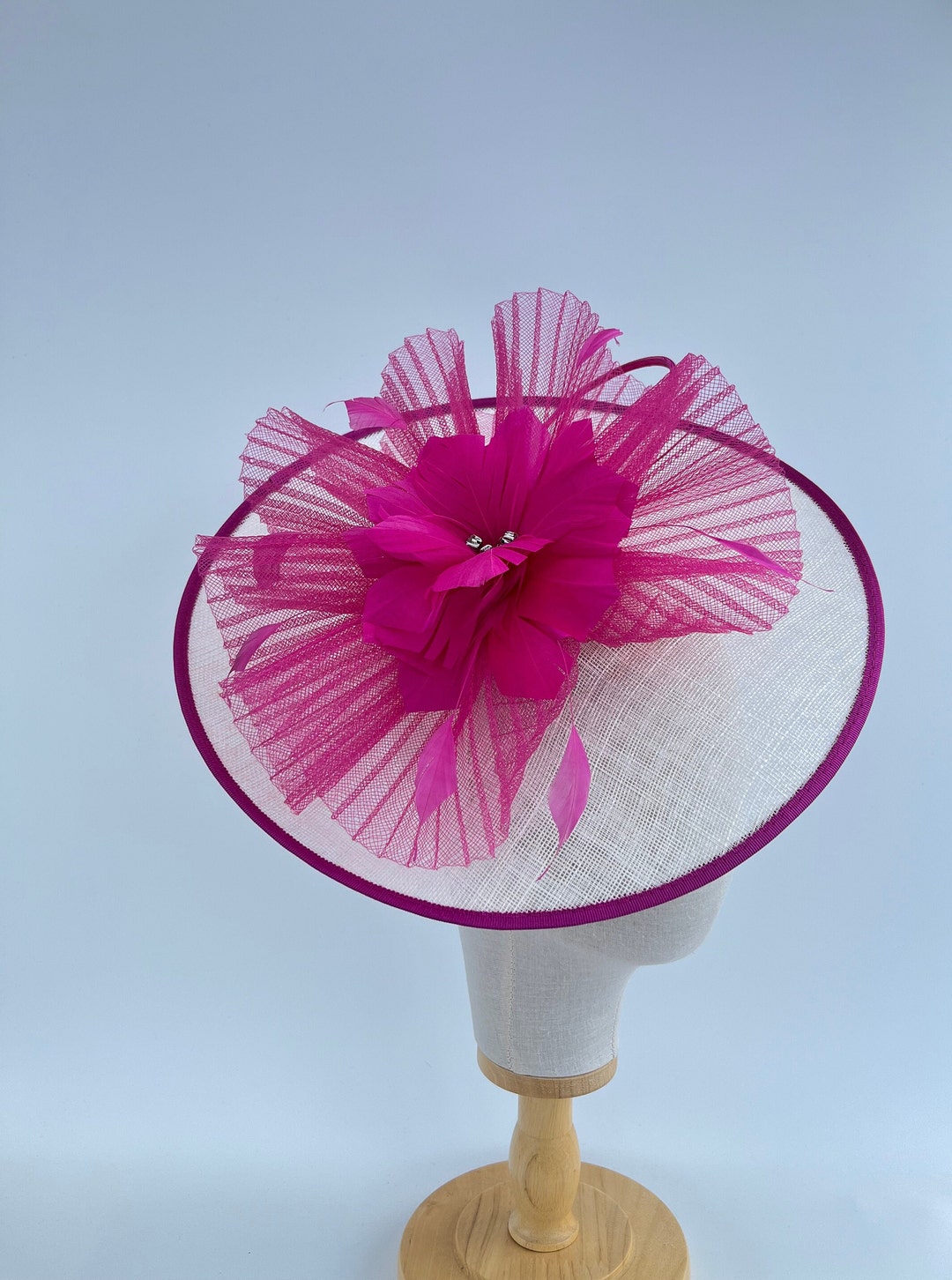 Ivory and Cerise Pink Hatinator Diamanté Feather Flower Etsy UK