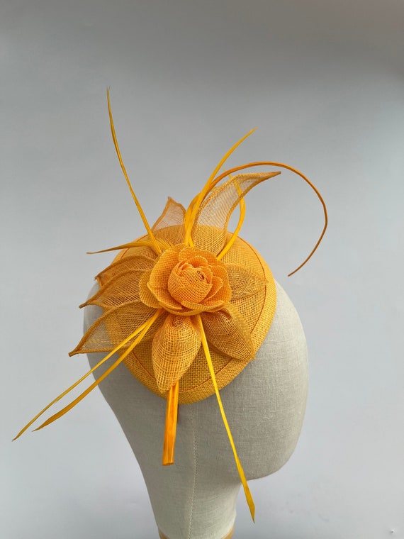 Golden Yellow Sinamay Flower Petal Fascinator With Added  display picture 1